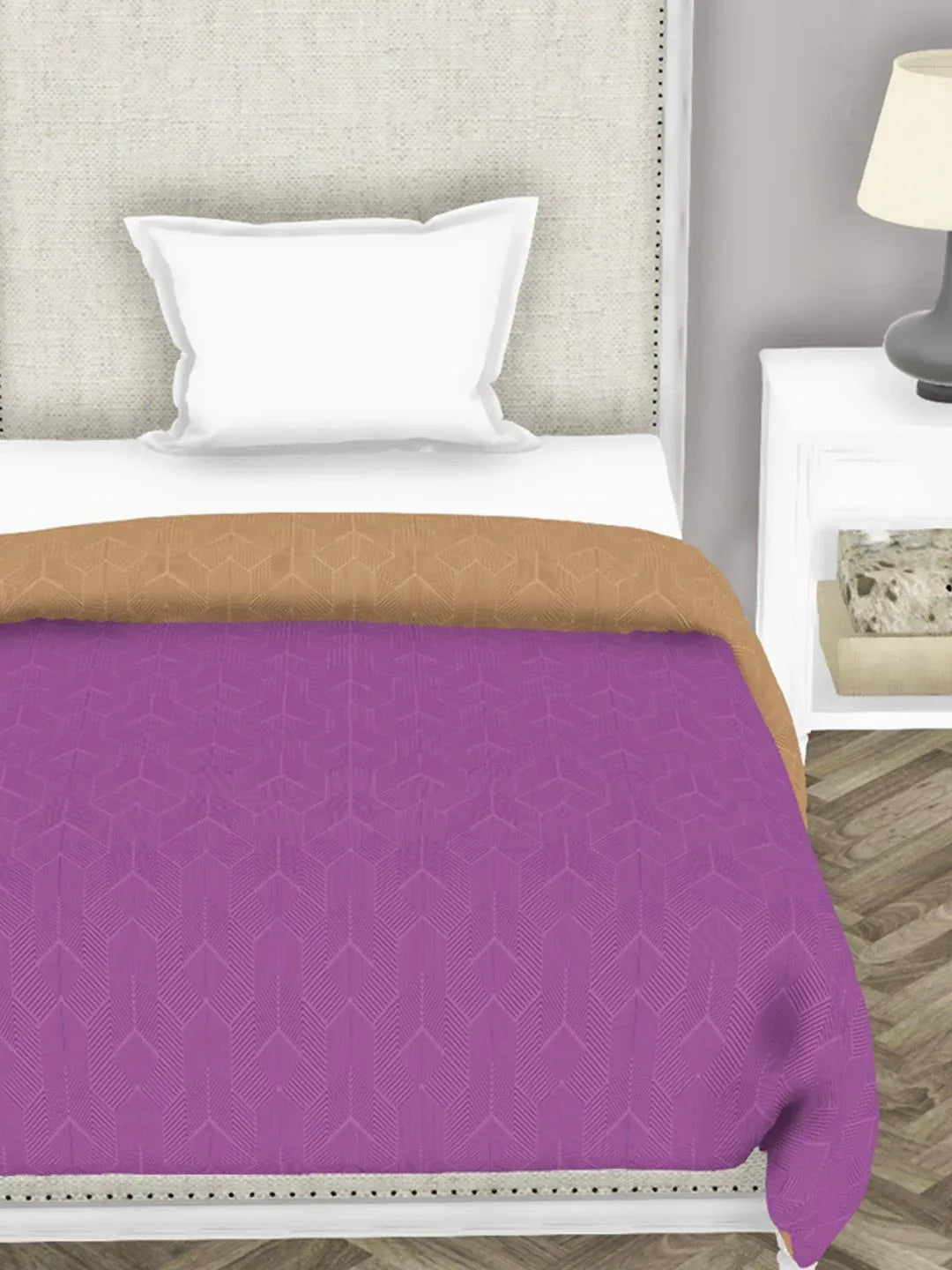 Botanical Cotton Single Comforter 152X229 Cm in Purple/Beige Colour - HomeTown