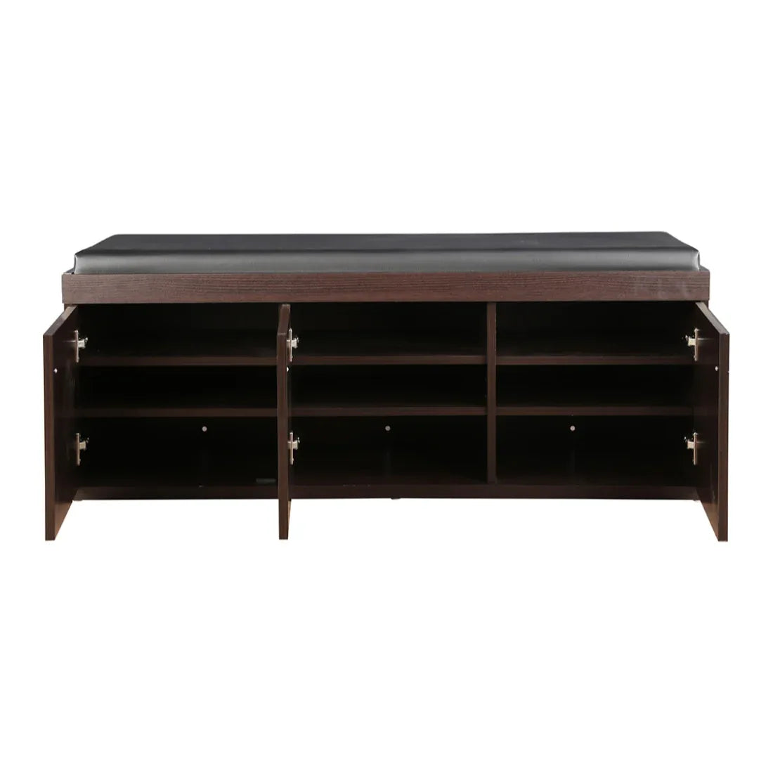 HomeTown Engineered Wood 3 door Shoe Rack with Seat in Wenge Colour - HomeTown