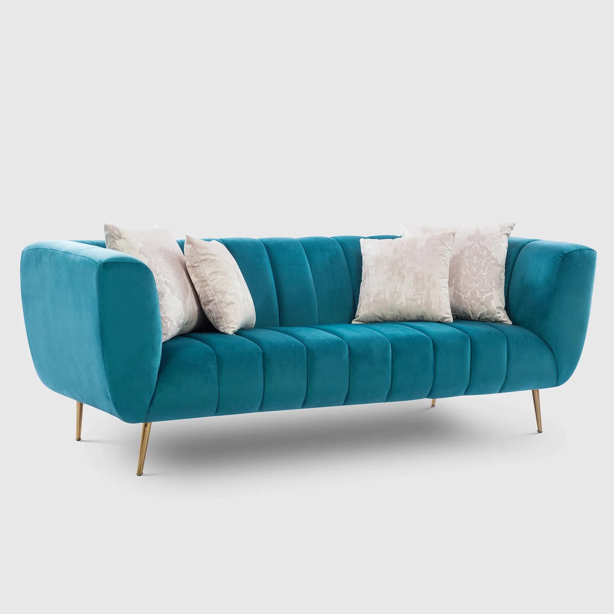 Catalina Velvet Three Seater Sofa in Teal Colour - HomeTown