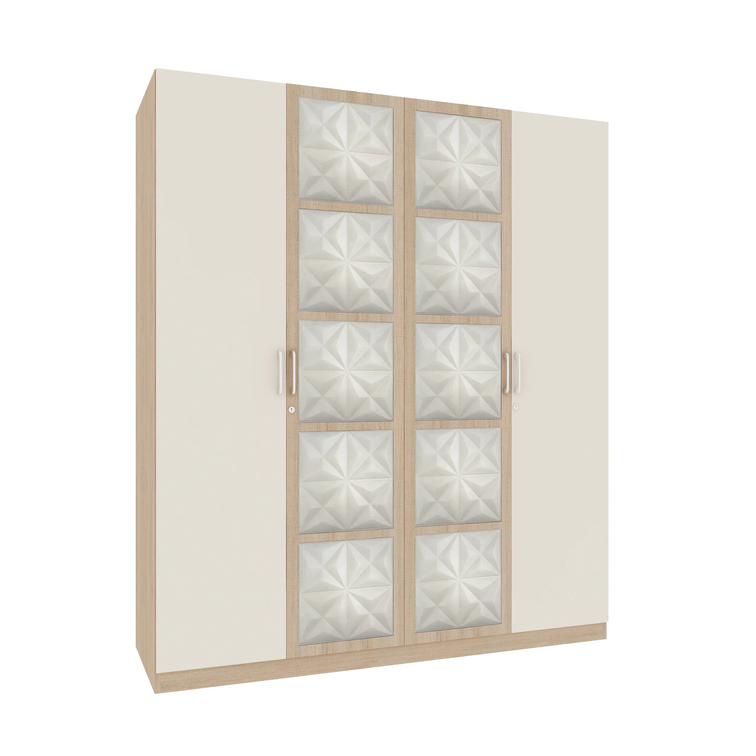 Jordan Four Door Wardrobe in Sonam Oak & White Colour - HomeTown