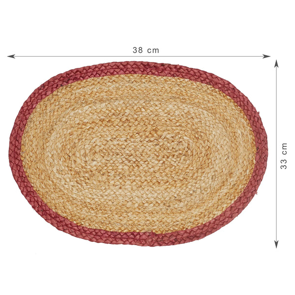 Boho  Handmade Jute Placemat 38x38 Cm in Natural & Rust Colour dimensions