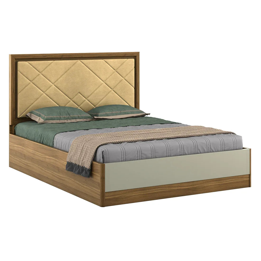 Petra Queen Bed With Box Storage in Walnut Colour - HomeTown