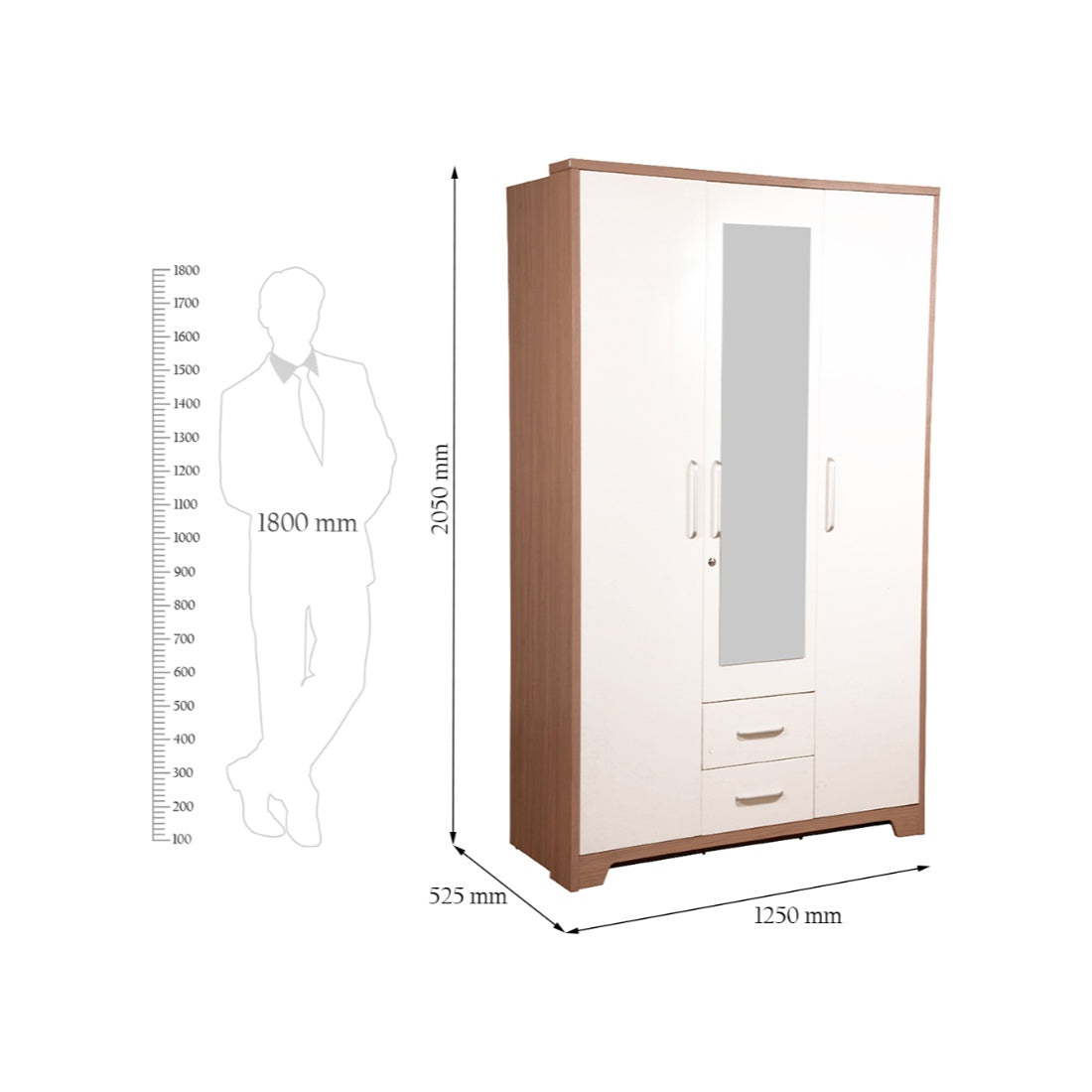 Ambra Three door Wardrobe in Oak Colour