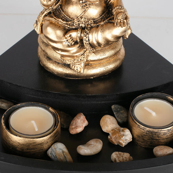 Grace Polyresin Sheshnaag Ganesha Figurine Cum T-Light Holder 19Cm in Gold Colour dimensions