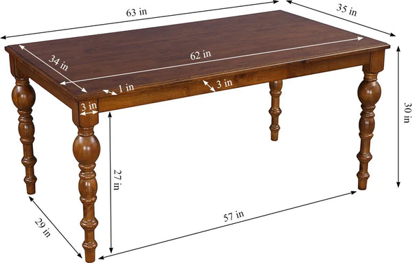 Tobago Solidwood 6 Seater Dining Table in Antique Walnut Colour dimensions