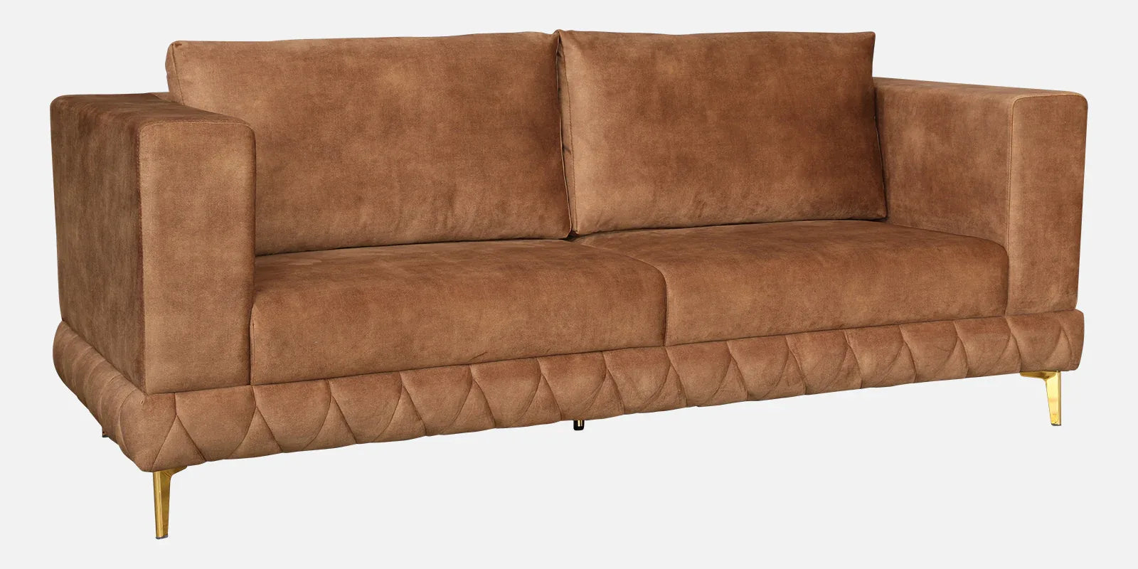 Plume Velvet Fabric Three Seater Sofa in Brown Colour - HomeTown