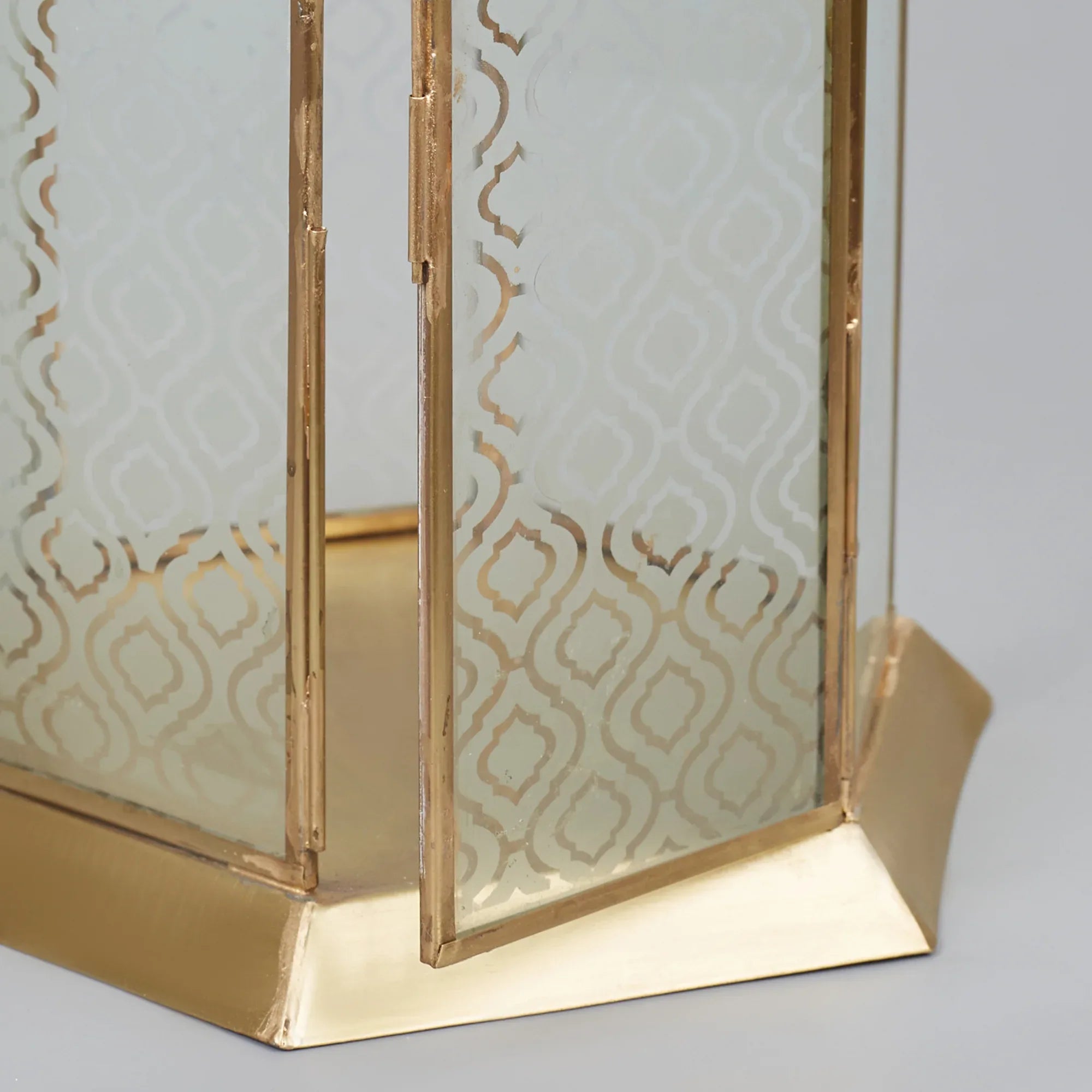 Apollo Iron and Glass Hexagon Lantern 19x37 Cm in Emerald & Gold Colour - HomeTown