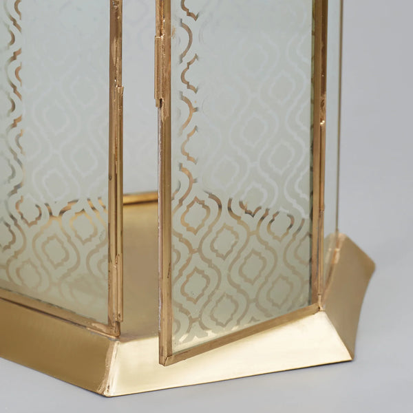 Apollo Iron and Glass Hexagon Lantern 19x37 Cm in Emerald & Gold Colour dimensions
