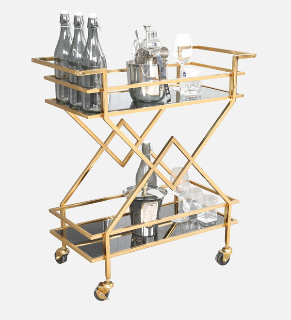 Turin Metal Serving Trolley in Gold & Black Colour dimensions