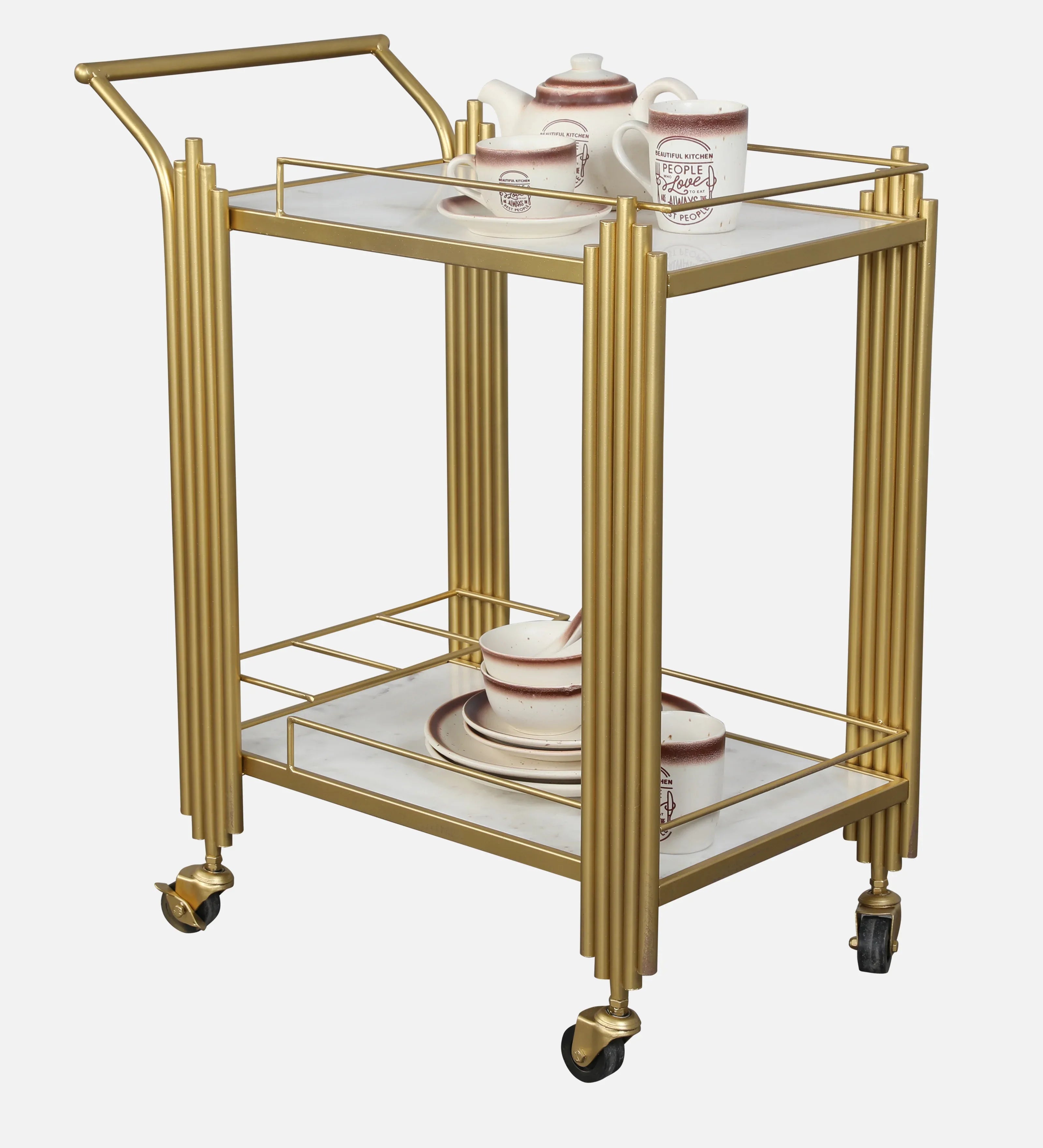 Giove Metal Serving Trolleys in Gold Colour - HomeTown