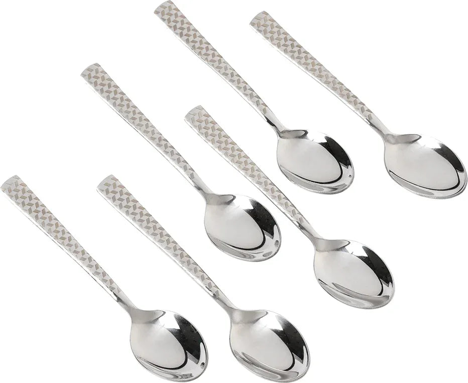 FNS Rhombo Tea Steel Spoon Set of 6 in Silver Colour - HomeTown