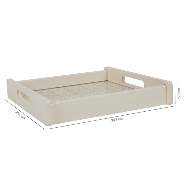 Laser Engineered Wood Cut Tray With Glass Medium Square in Multi Colour dimensions