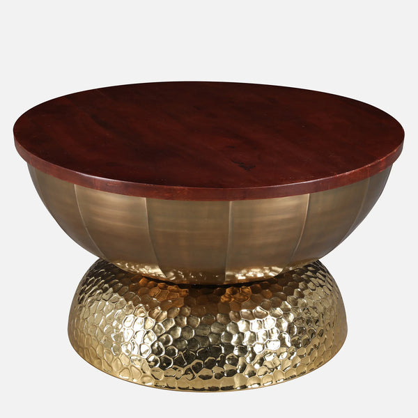 Mirbah Wood & Iron Center Table in Brown & Gold Colour dimensions