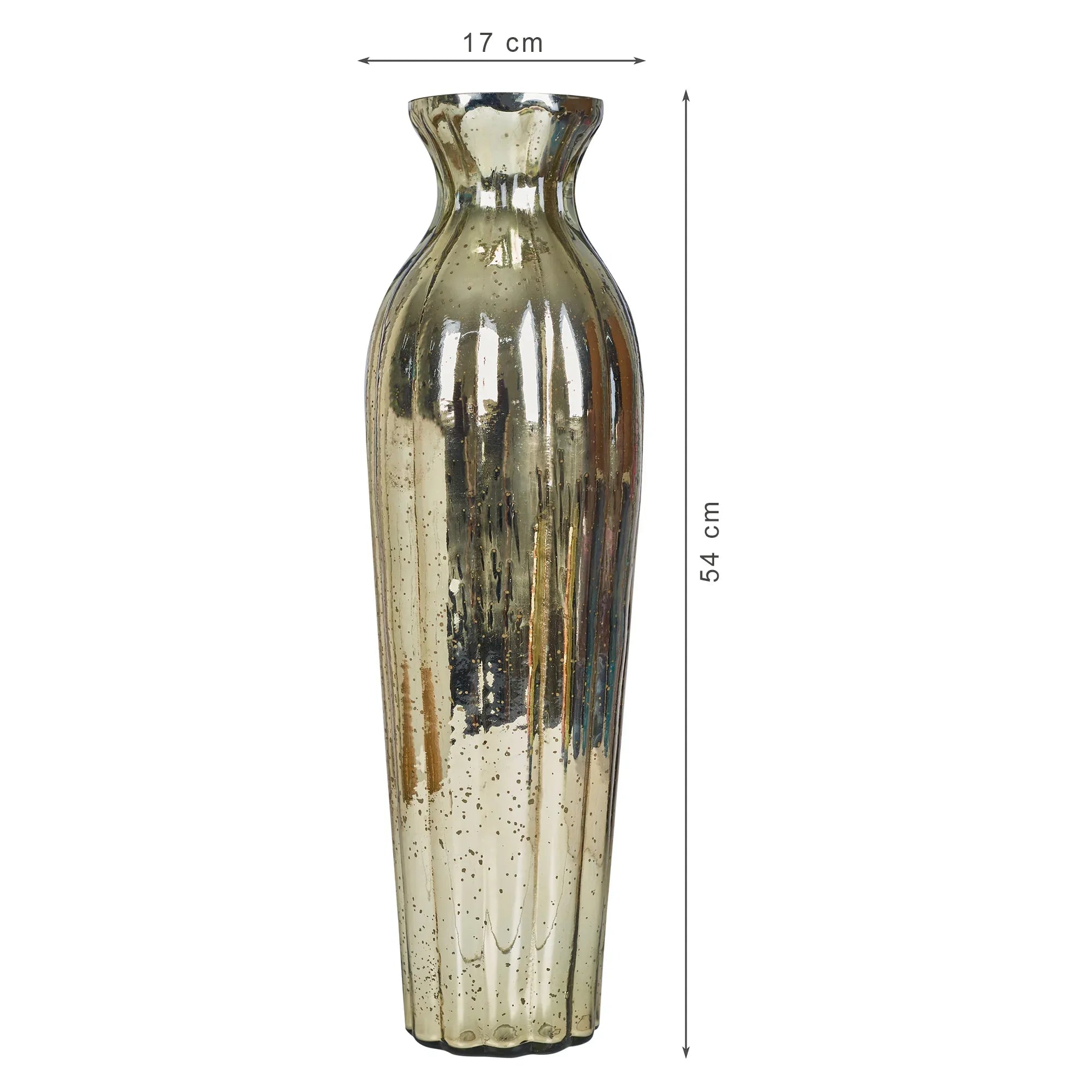 Phiona Glass Tall Fluted Handcrafted Mercury Vase 54 Cm in Gold Colour - HomeTown