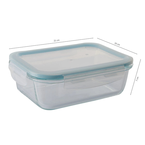 Robust Glass Rectangle Container with PP Lid 1050ML in Transparent Colour dimensions
