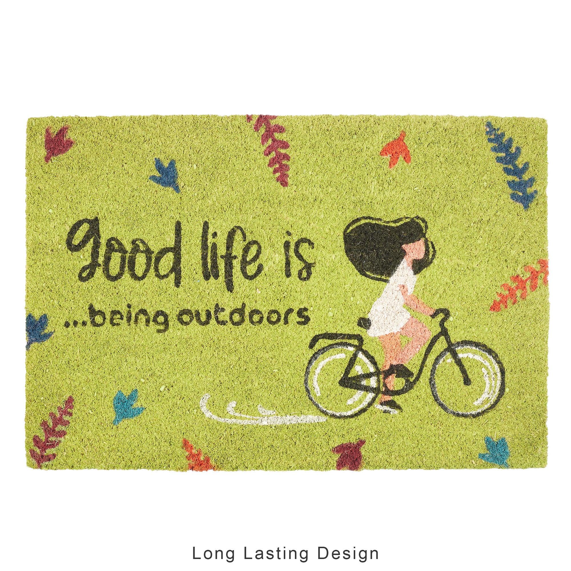 Good Life Is Being Outdoors Printed Coir Doormat 40x60 CM in Green Colour - HomeTown