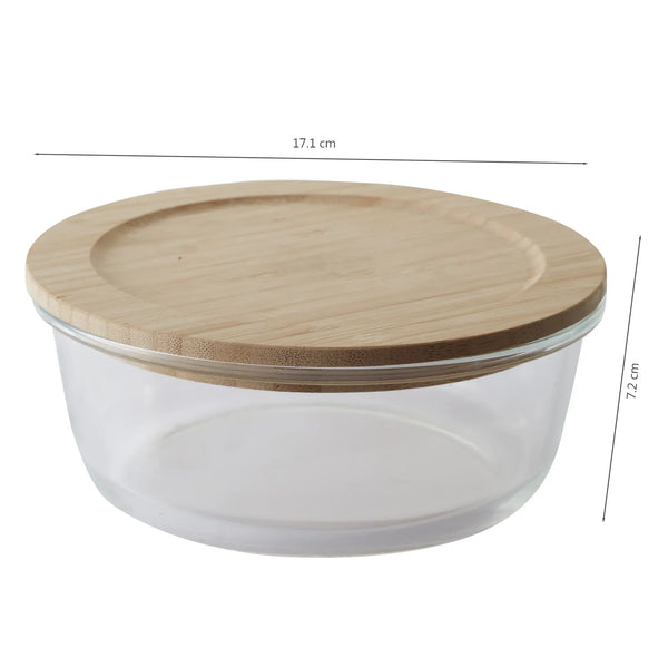 Robust Glass Round Container with Bamboo Lid 950ML in Transparent Colour dimensions