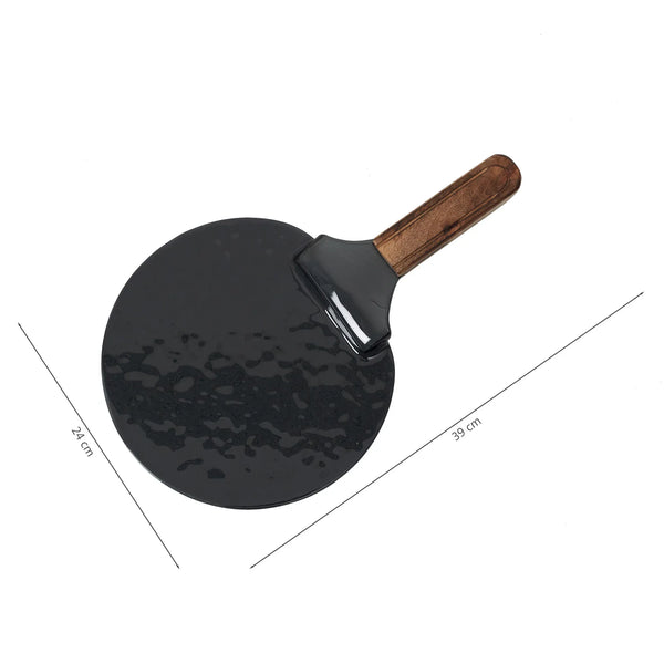 Ebony Glass & Wooden Shovel Pizza Platter in Black Texture Colour dimensions