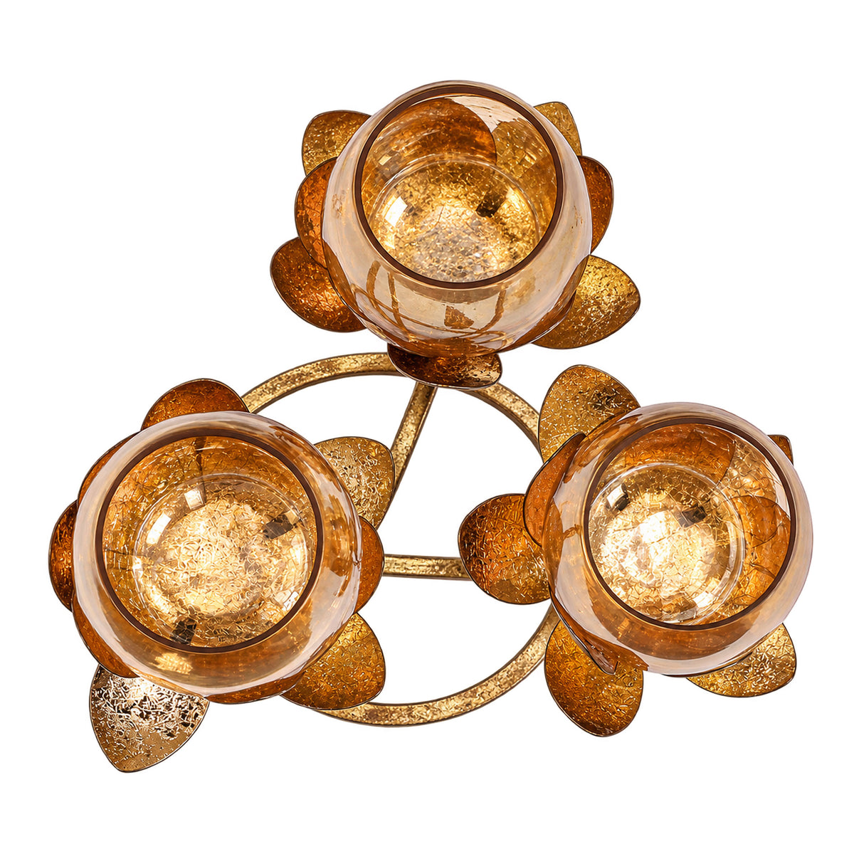 CGI Luxe Utsav 3 Lotus Round Tea Light Gold Finish | 26X22X23 cm