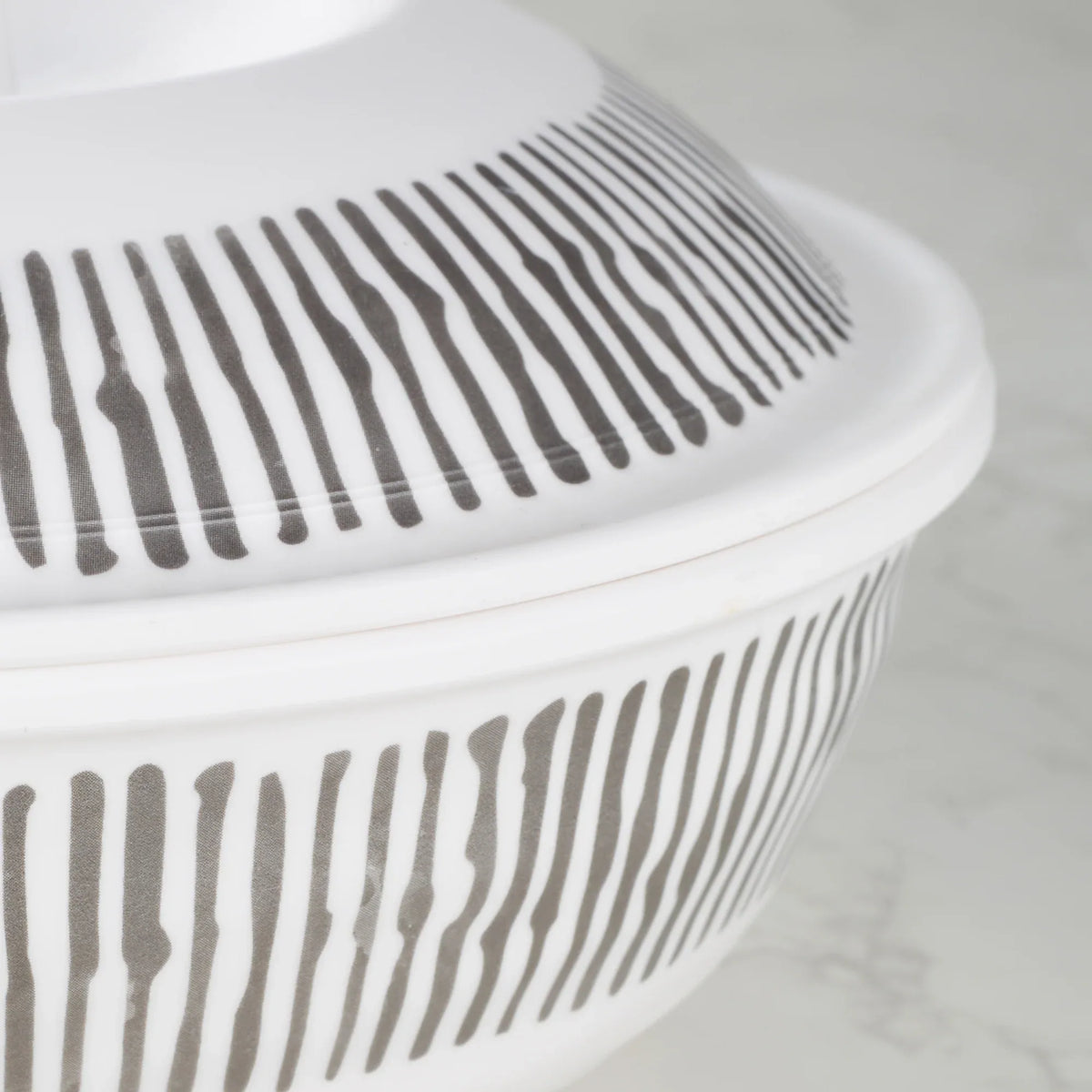 Linea Melamine Serving Bowl with Lid in Black & White Colour - HomeTown
