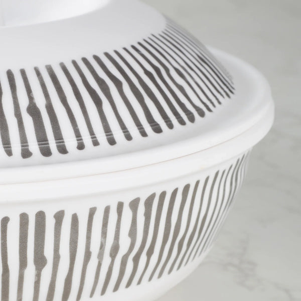 Linea Melamine Serving Bowl with Lid in Black & White Colour dimensions