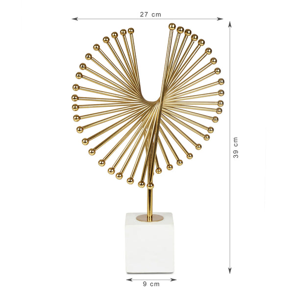 Reeves Metal And Marble Abstract Table Decor in White & Gold Colour dimensions