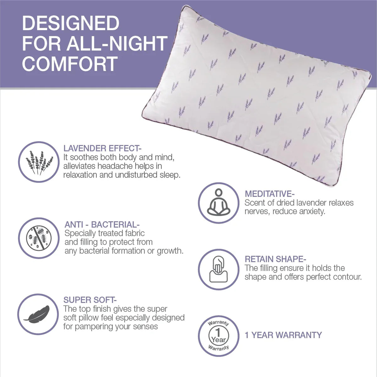 Lavender Pillow 46X68 Cm in White Colour - HomeTown