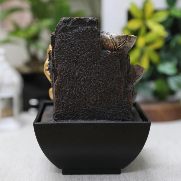 Impression Polyresin Meditating Ganesha Fountain 13X18Cm in Black Gold Colour dimensions