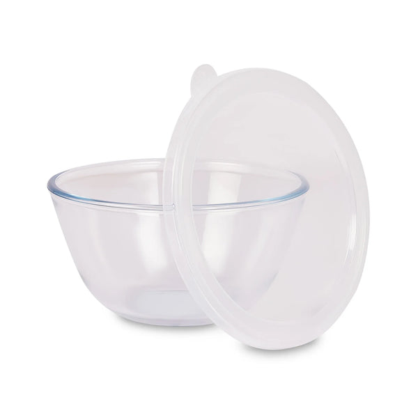 Fiesta Borosilicate Glass Mixing Bowl with Lid Set of 3 in Clear Colour dimensions
