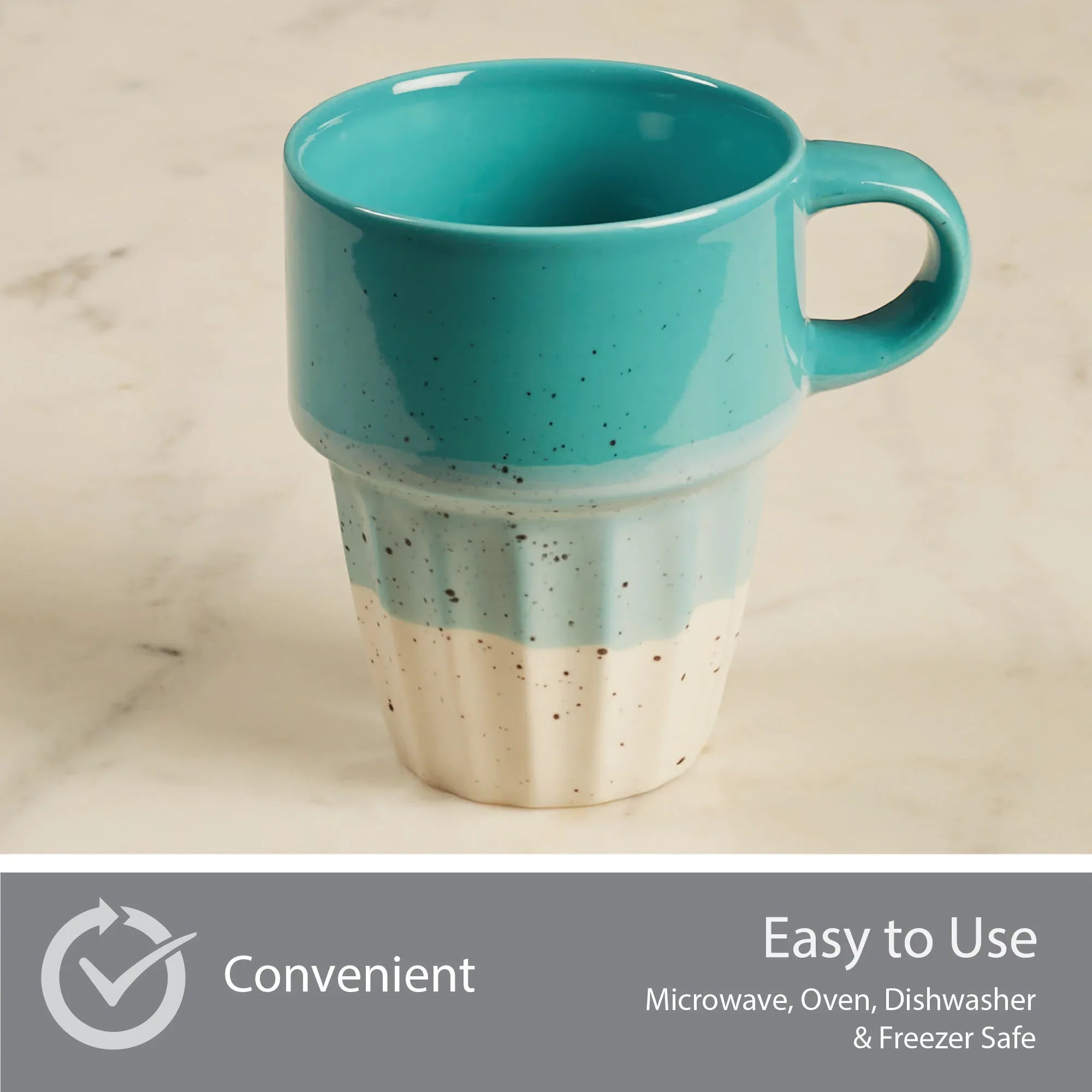 Emilia Ceramic Coffee Mugs Set Of 4 With Metal Stand in Blue & Pink Colour - HomeTown