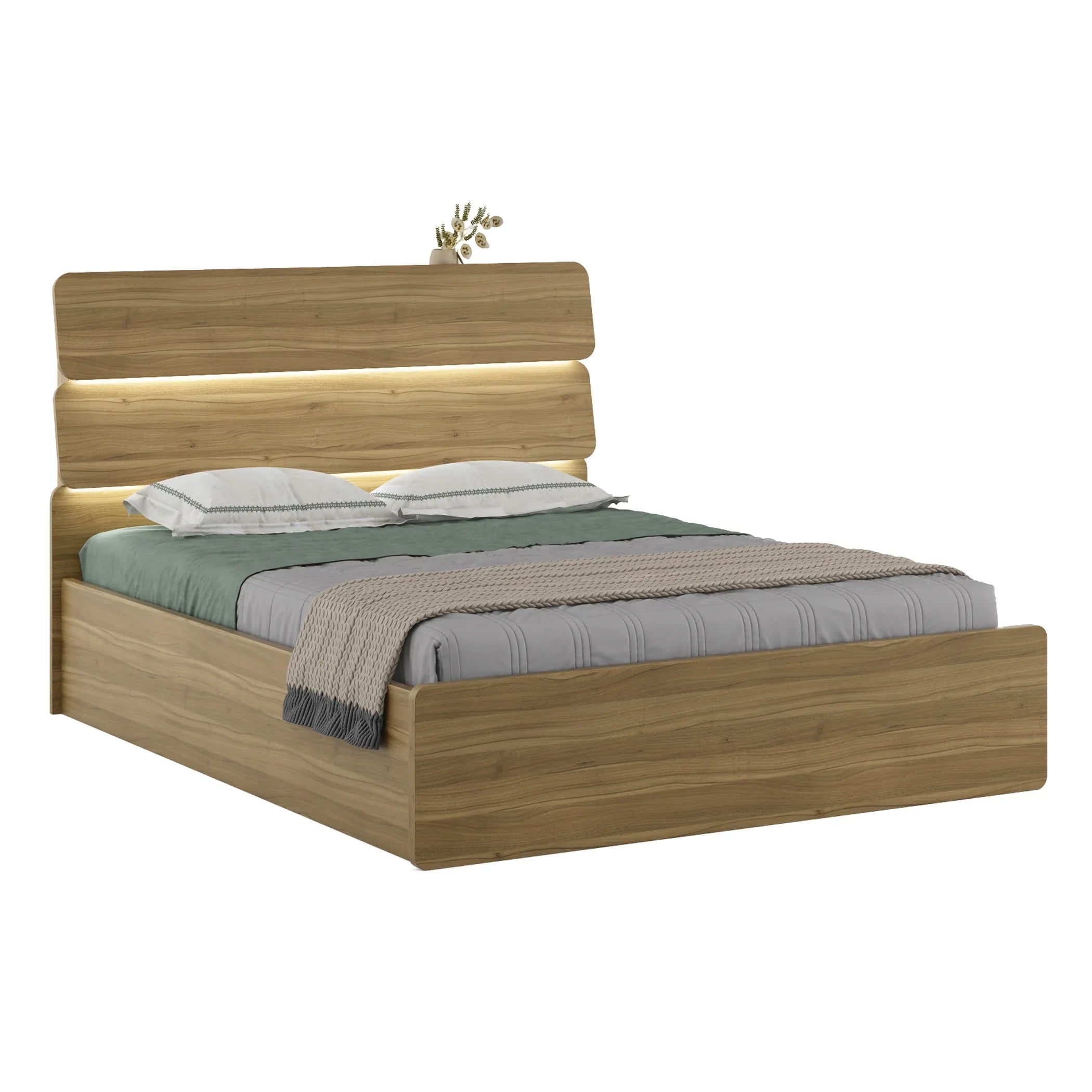 Freya Queen Bed With Hydraulic Storage in Natural Teak Colour - HomeTown