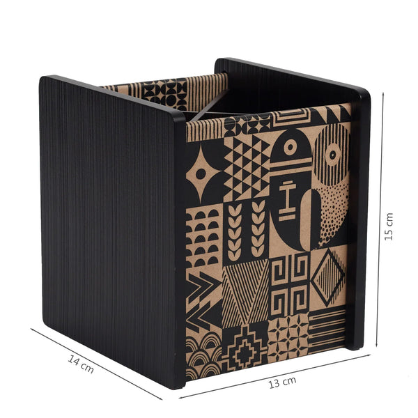 Print Modern Black Engineered Wood Cutlery Holder in Multi Colour dimensions