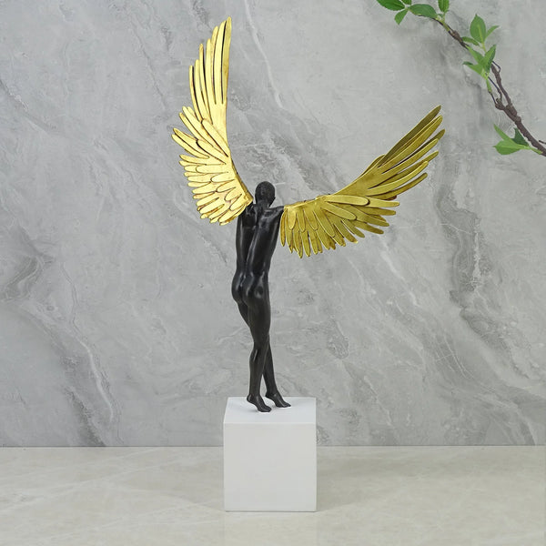 Willow Polyresin Angel With Wings 50Cm in Black & White Colour dimensions