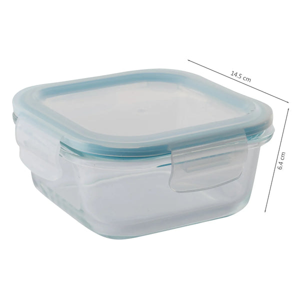 Robust Glass Square Container with PP Lid 520ML in Transparent Colour dimensions