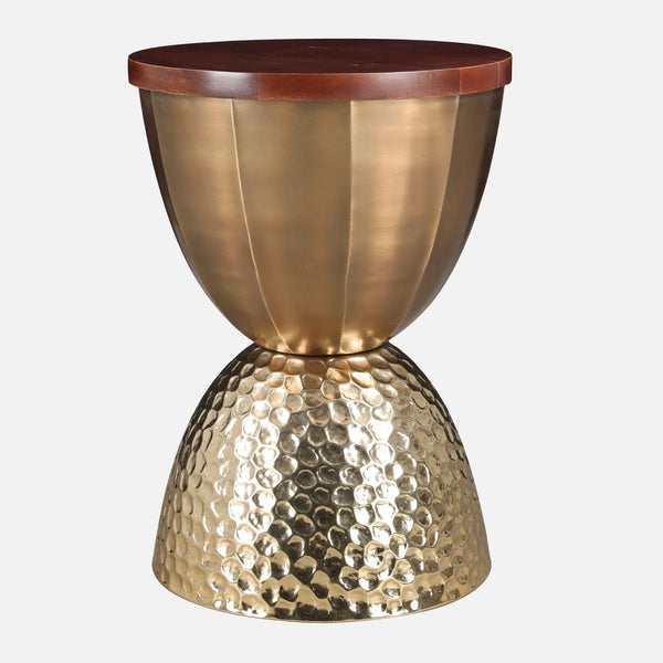 Mirbah Wood & Iron Side Table in Brown & Gold Colour dimensions