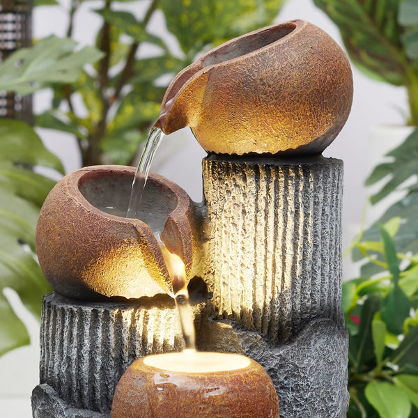 Impression Polyresin Trio Bowl Water Fountain 21x17x25 Cm in Brown Colour dimensions