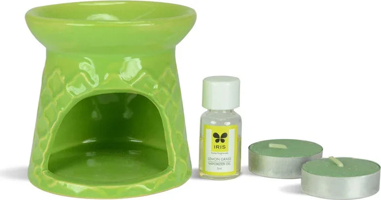 Vapourizer Set Ceramic 5Ml With 2 Tealights in Lemongrass Colour - HomeTown