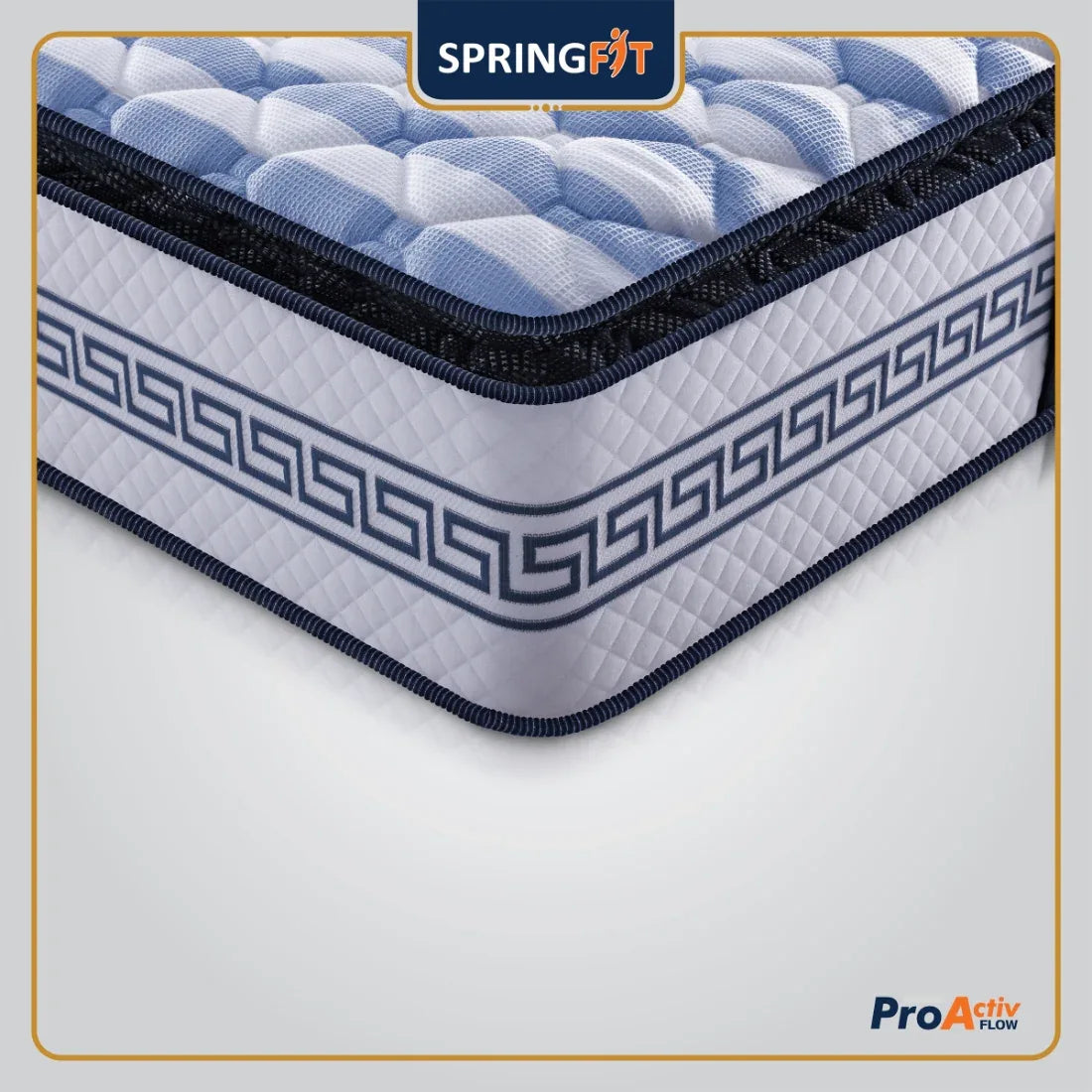 Pro Activ Flow Pocket Spring Queen Mattress 72x60x8 Inch in White & Blue Colour - HomeTown
