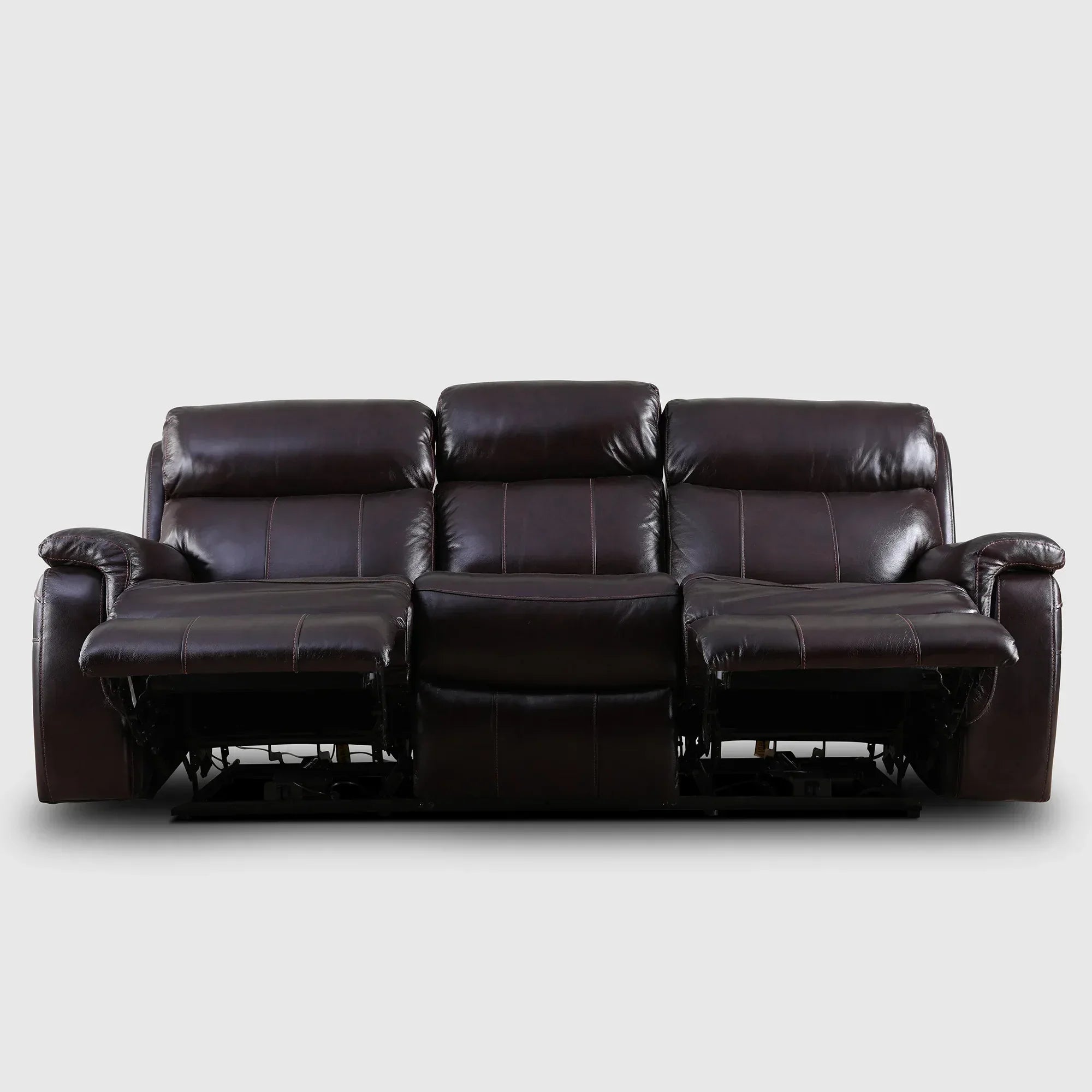 Plush Half Leather Three Seater Single Electric Recliner with Motion - HomeTown