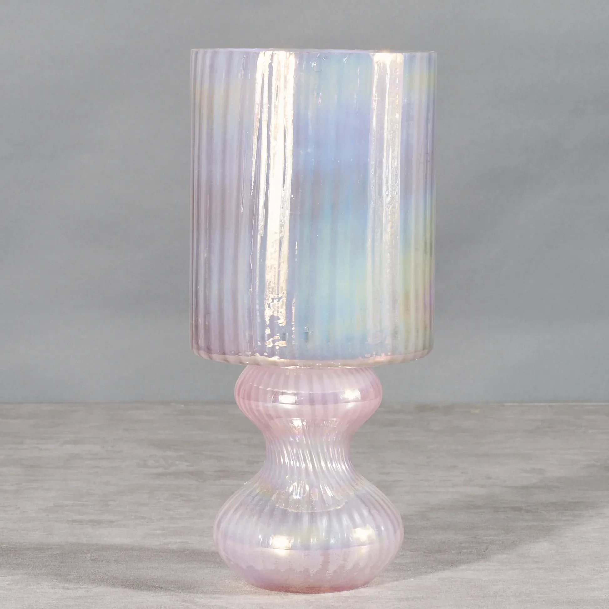 Phiona Glass Fluted Handcrafted Hurricane 33 Cm in Blush Colour - HomeTown