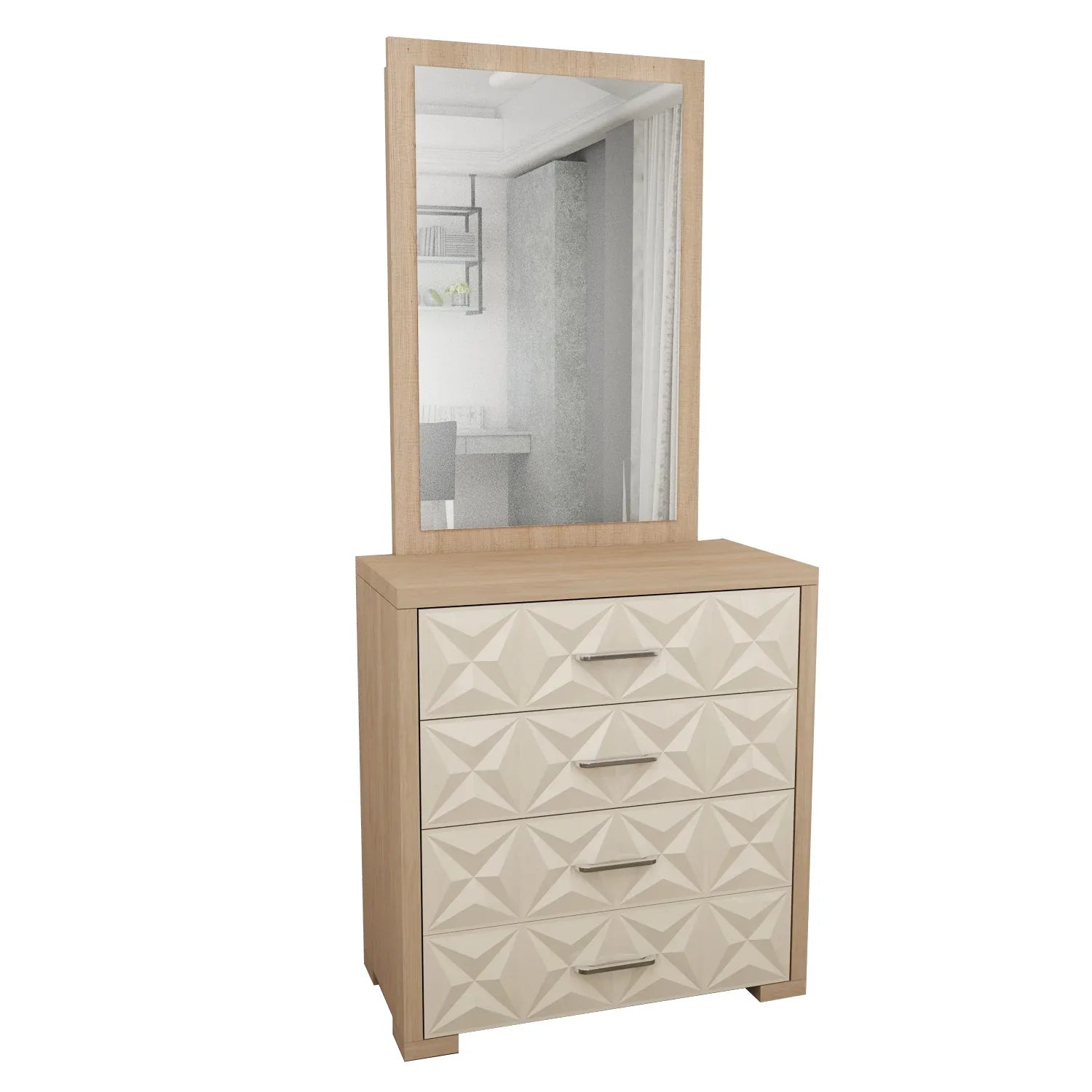 Jordan Dresser With Mirror in Sonam Oak & White Colour - HomeTown