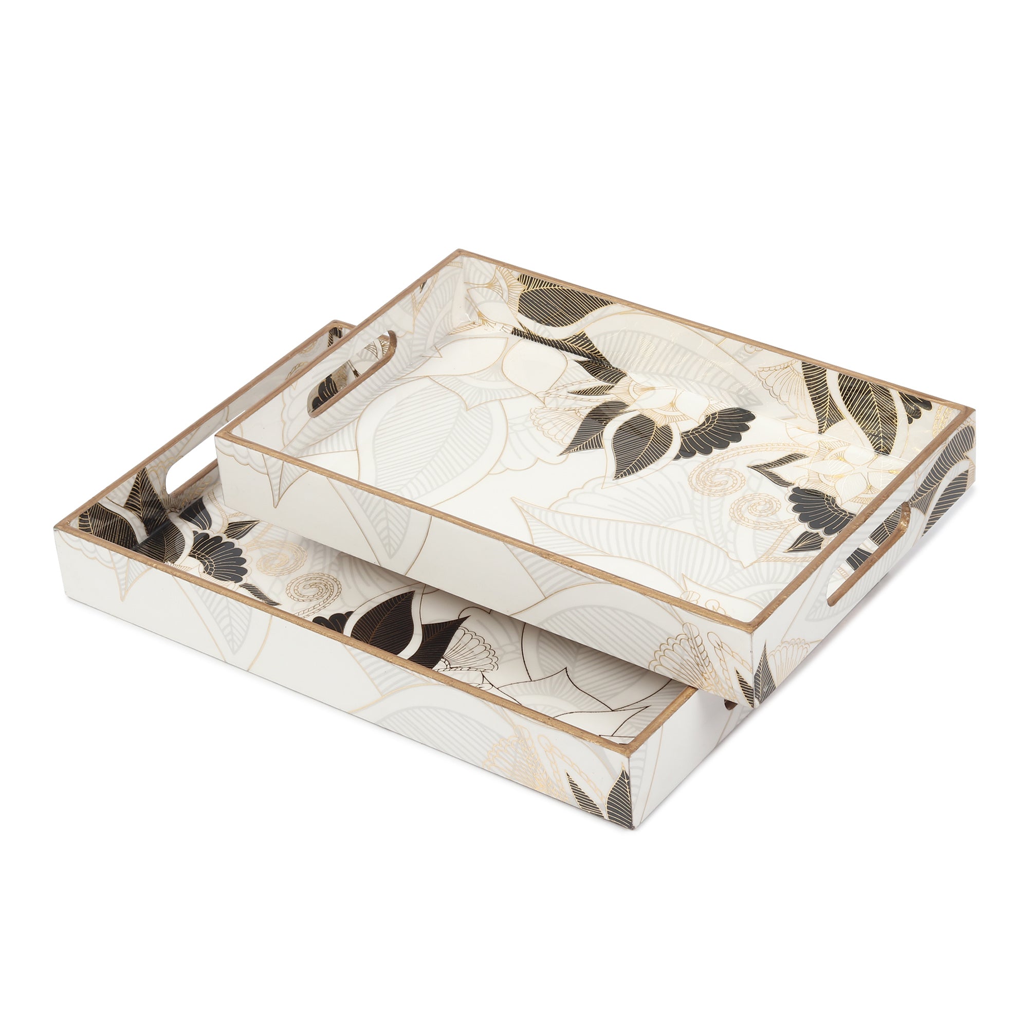 Ivory Noir Bloom  Tray Set of 2