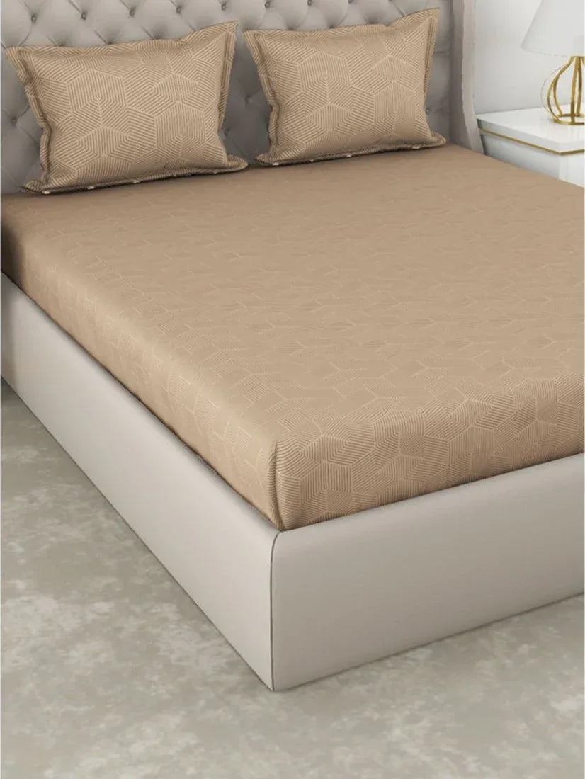 Botanical Cotton King Bed Sheet 274X274 Cm 210 Tc in Beige Colour - HomeTown