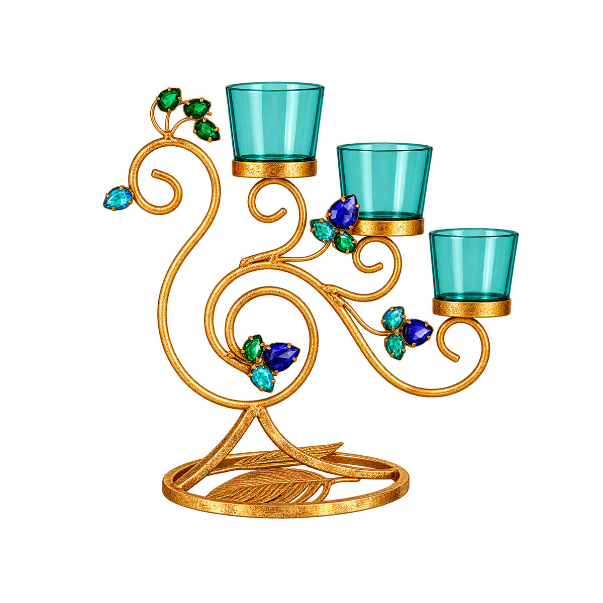 CGI Luxe Utsav Peacock Trpl Votive Gold Finish | 25.5X11.5X29 cm