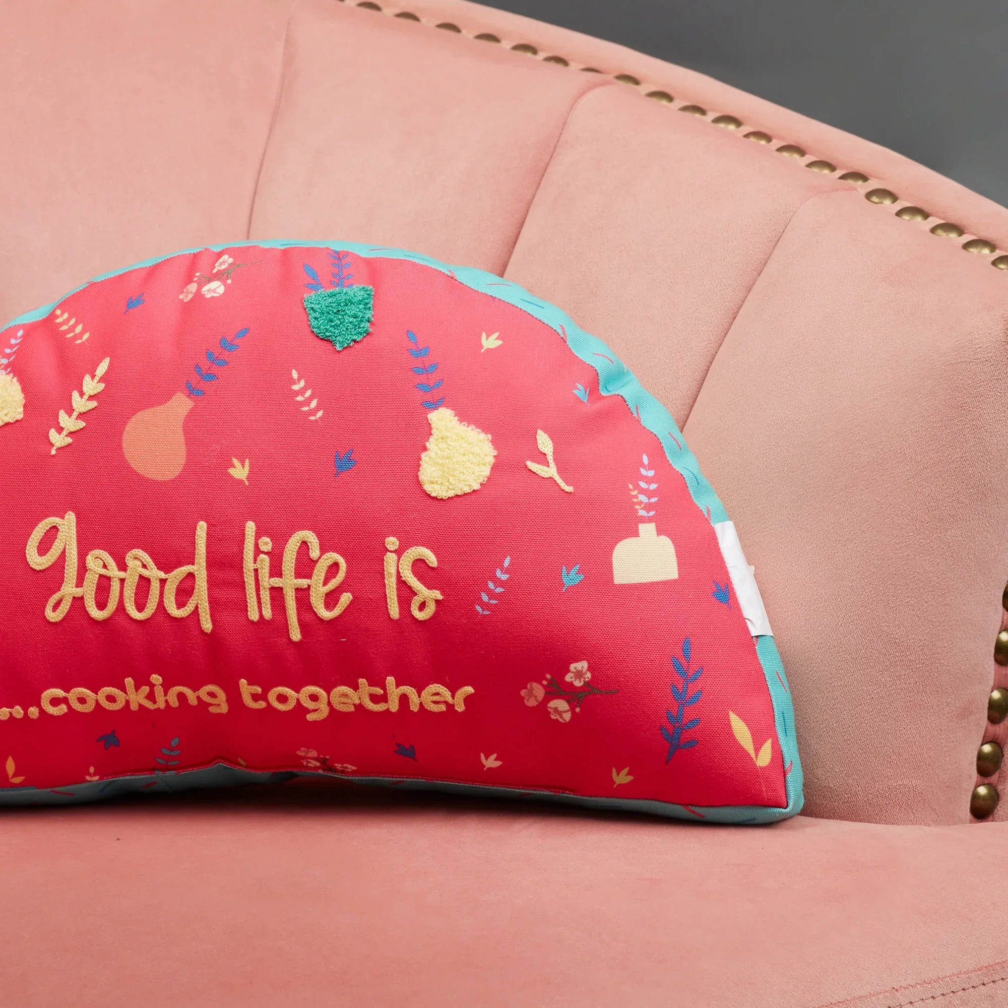 Good Life Reversible Cooking Together Digital Printed Shaped Cushion 27x47 Cm in Fuchsia Colour - HomeTown