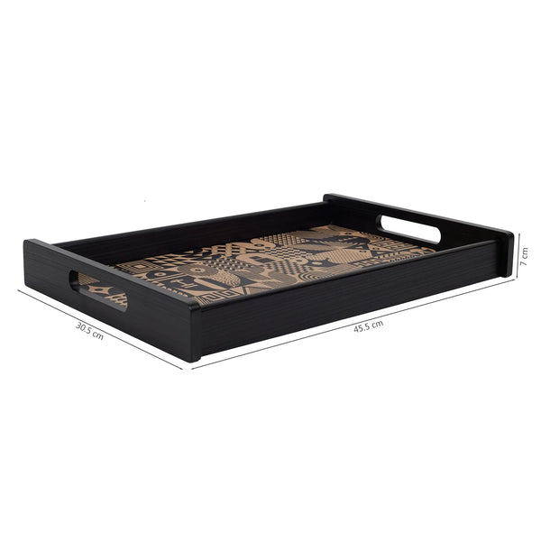 Print Modern Black Engineered Wood Tray Large in Multi Colour dimensions