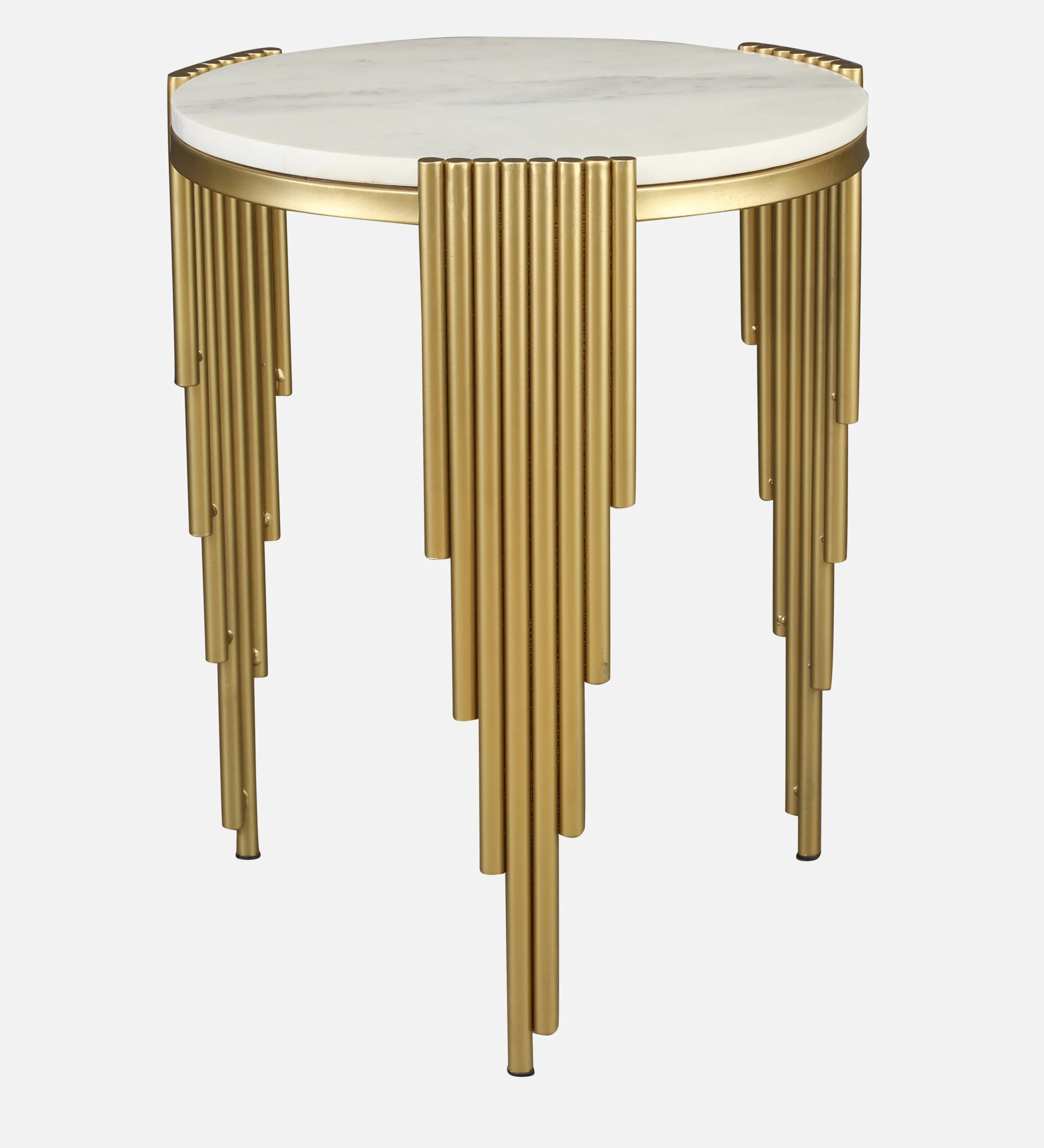 Giove Marble & Iron Side Table in White and Gold Colour - HomeTown