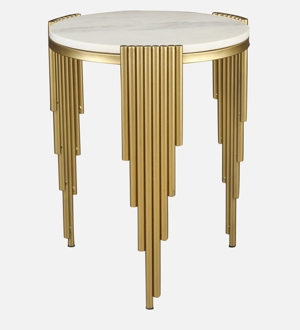 Giove Marble & Iron Side Table in White and Gold Colour dimensions