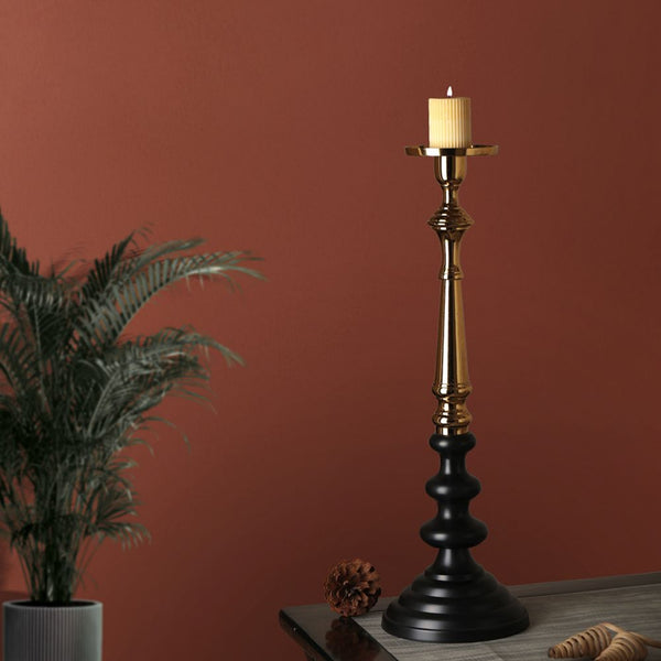 Lydia Pillar Large Candle Holder Black & Gold dimensions