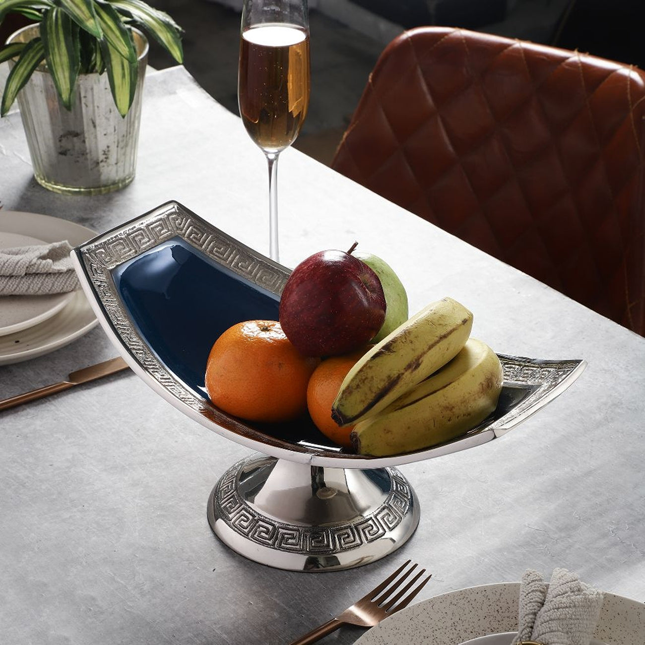 Versace Design Platter  in Blue Enamle & Gold Finish